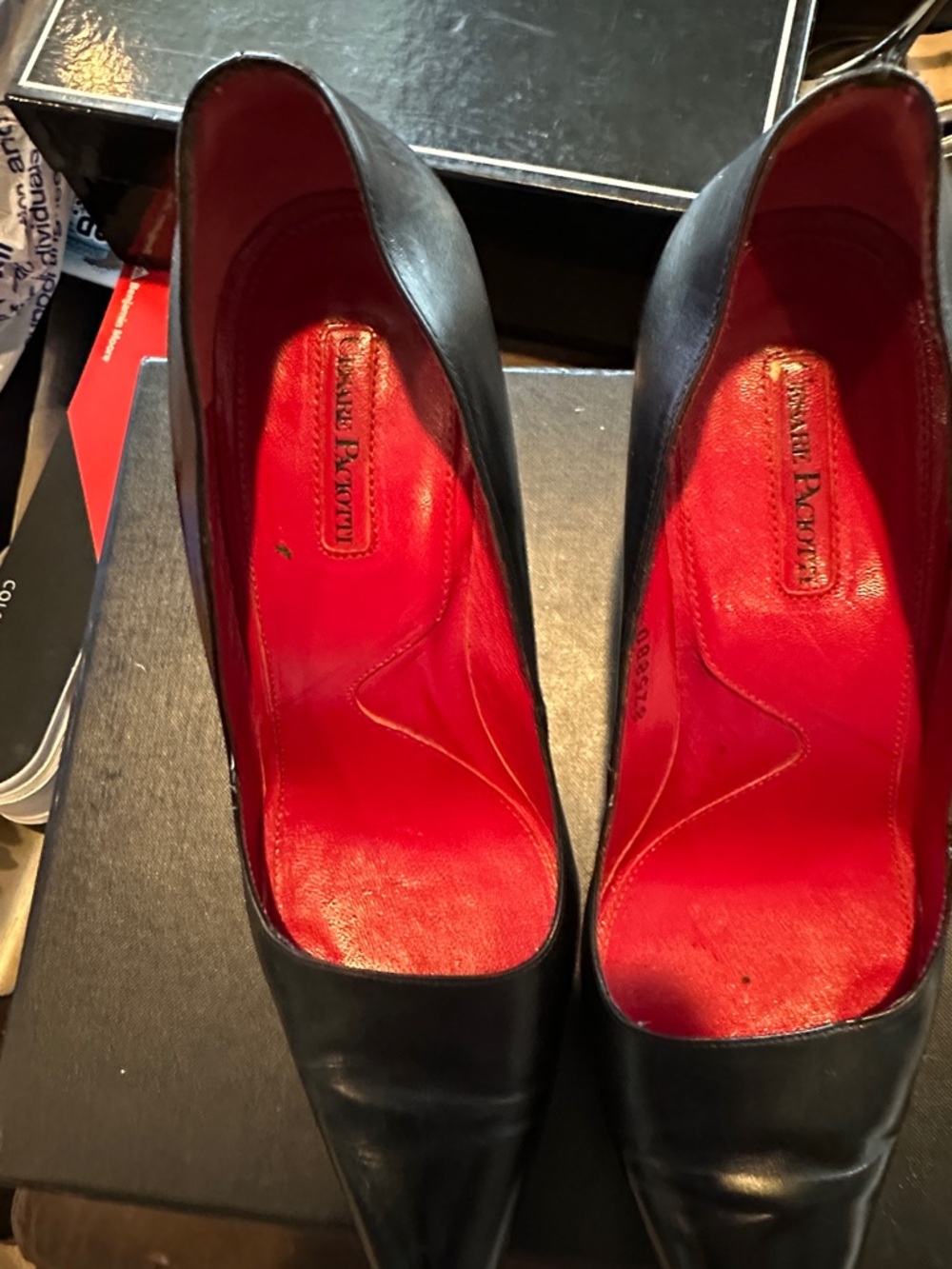 Cesare Paciotti Black Leather Pointed Toe Pumps with Red Interior